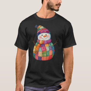 T-shirt Patchwork Snowman coloré Noël d'hiver