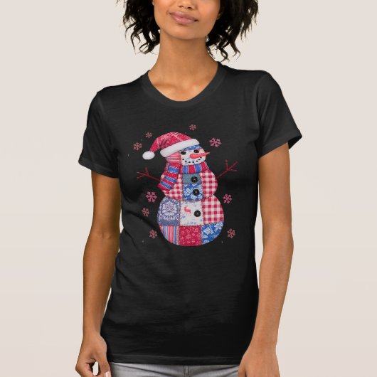T-shirt Patchwork Snowman de Noël avec Snowflakes (Devant)
