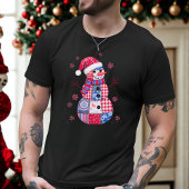 T-shirt Patchwork Snowman de Noël avec Snowflakes