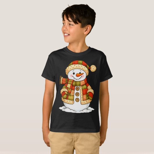 T-shirt Patchwork Snowman Retro Funny Snowman Holiday Chri (Devant entier)