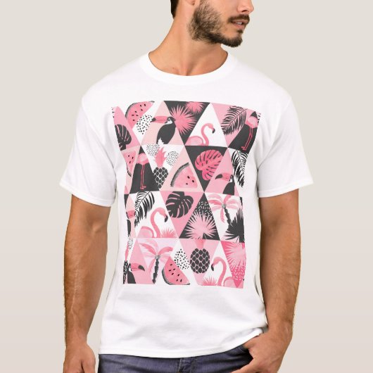T-shirt Patchwork Tropical : Flamant rose Watermelon Seaml (Devant)