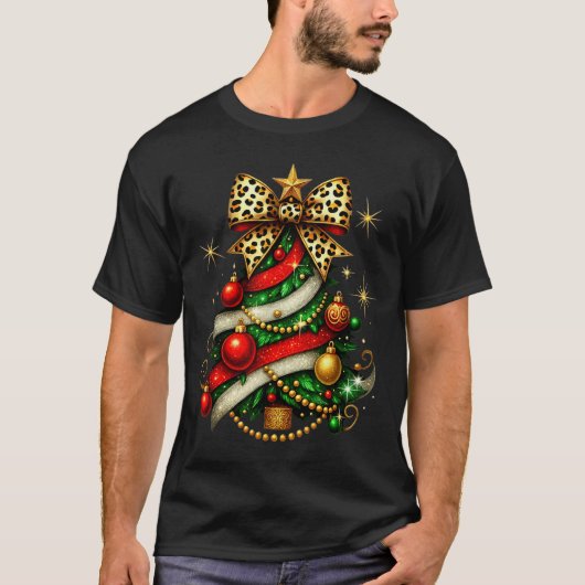 T-shirt Patchwork Xmas Merry Christmas Tree Coquette Leopa (Devant)
