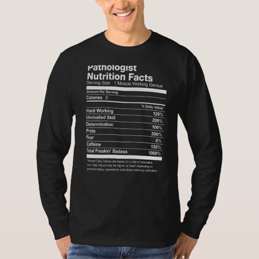 T-shirt Pathologiste Nutrition Facts Drôle (Devant)