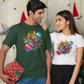 T-shirt Patinage de Noël Rouge Bow Pine Branches