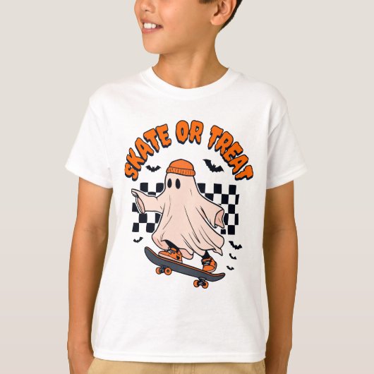 T-shirt Patinage ou traitement du fantôme Halloween (Devant)