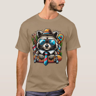 T-shirt Patinage Raccoon Cool Animal avec sac à dos et Ska