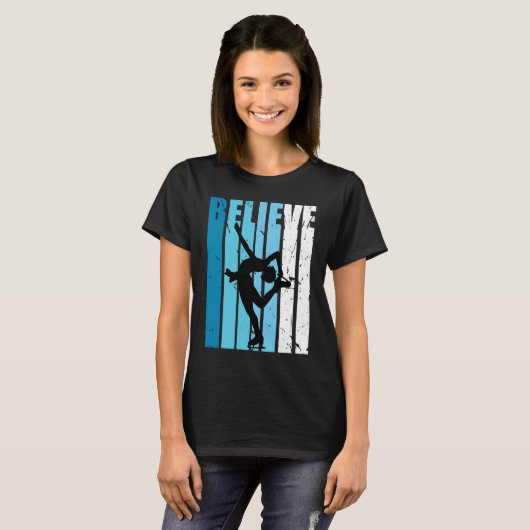 T-shirt Patinage sur glace Retro Croire Turquoise Patins s (Devant entier)
