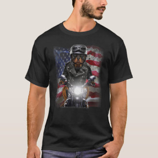T-shirt Patriot Rottweiler Dog sur la moto avec le drapeau