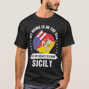 T-shirt Patriote Américain Sicilien Fier Mon cœur est 