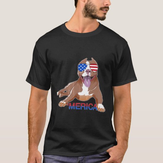 T-shirt Patriote Drôle Pitbull Merica (Devant)