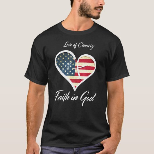 T-shirt Patriotes foi chrétienne en Dieu Coeur Croix Améri (Devant)
