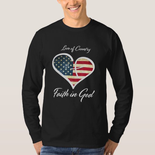 T-shirt Patriotes foi chrétienne en Dieu Coeur Croix Améri (Devant)