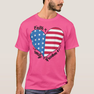 T-shirt Patriotic 4th Of July American Flag Heart Faith Lo