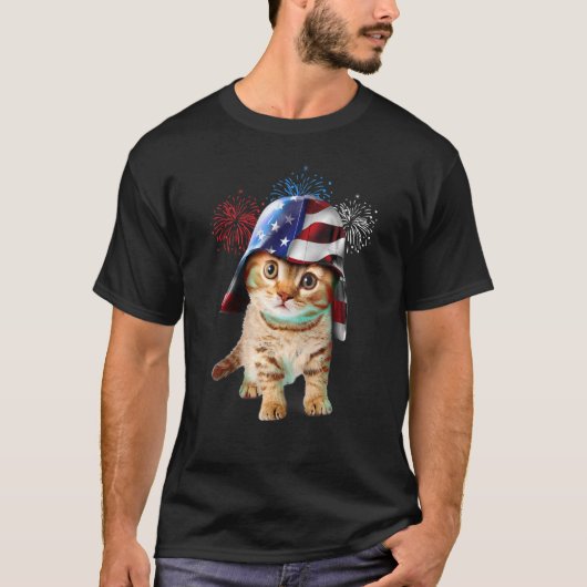 T-shirt Patriotic America Warrier Chat 4 De Juillet Feu D' (Devant)