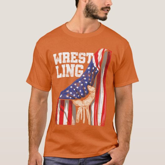 T-shirt Patriotic American Flag Combat Sport Wrestler vint (Devant)