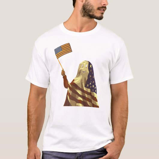 T-shirt Patriotic American Flag Ghost Halloween (Devant)