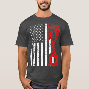 T-shirt Patriotic American Flag Piston Muscle Car Vintage 
