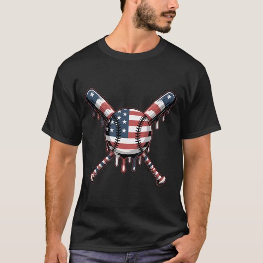 T-shirt Patriotic Baseball Shirt American Flag Dripping Ba (Devant)