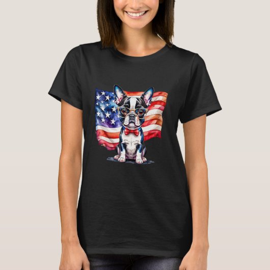 T-shirt Patriotic Boston Terrier Puppy American Flag USA 1 (Devant)