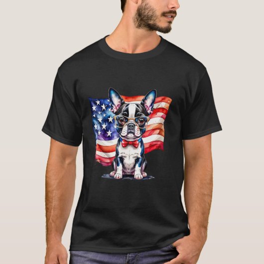 T-shirt Patriotic Boston Terrier Puppy American Flag USA 1 (Devant)