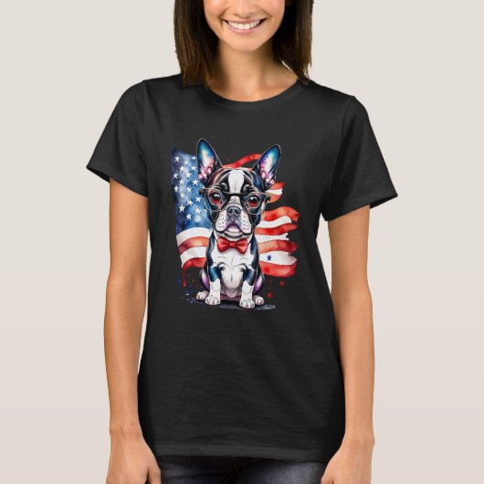 T-shirt Patriotic Boston Terrier Puppy American Flag USA 2 (Devant)