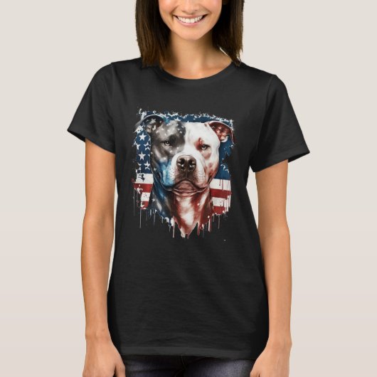 T-shirt Patriotic Canine A Pitbull with American Flag (Devant)