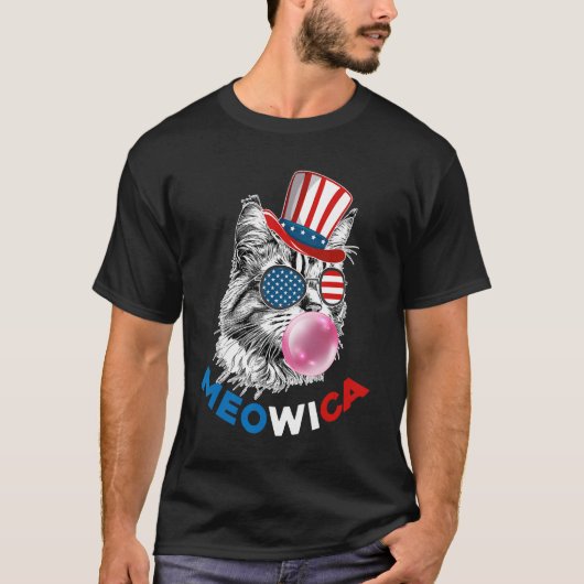 T-shirt Patriotic Cat Meowica Bubblegum 4th of July  Cat (Devant)