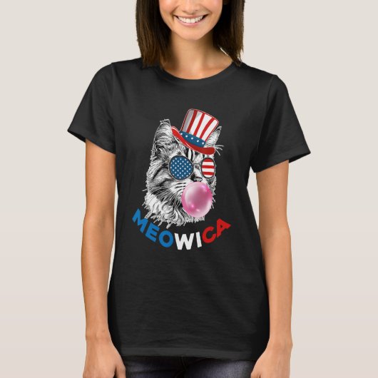 T-shirt Patriotic Cat Meowica Bubblegum 4th of July Cat (Devant)