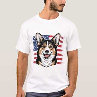 T-shirt Patriotic Corgi American Flag Vintage Vector Desig