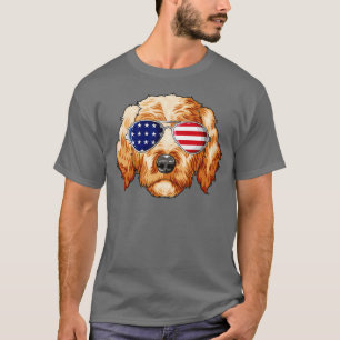 T-shirt Patriotic Goldendoodle American Flag Glasses 4th J
