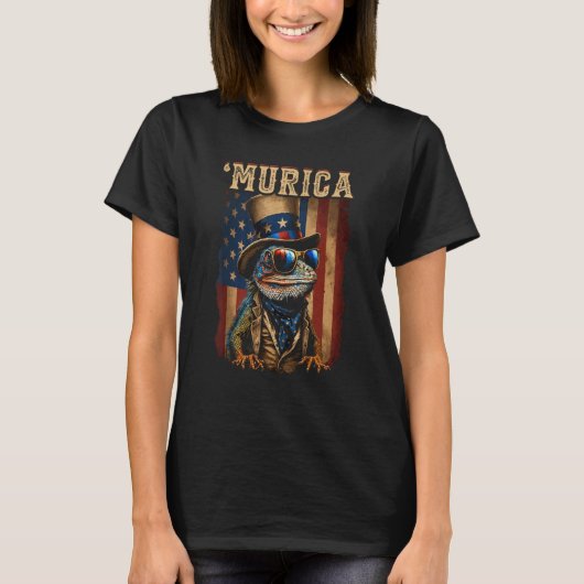 T-shirt Patriotic Lizard Murica 4th of July Bearded Dragon (Devant)