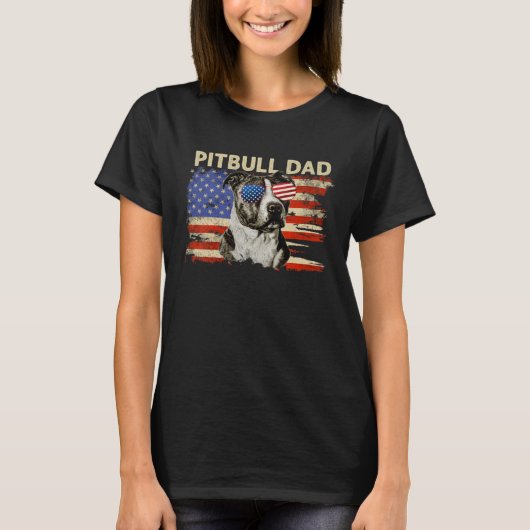 T-shirt Patriotic Pitbull Dad 4th of July American Flag U (Devant)