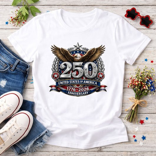 T-shirt Patriotic Silver Semiquincentennial Emblem