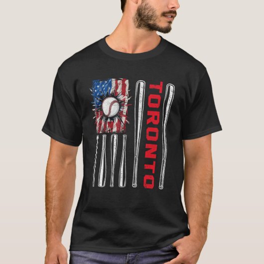 T-shirt Patriotic Toronto Softball US American Flag Baseba (Devant)