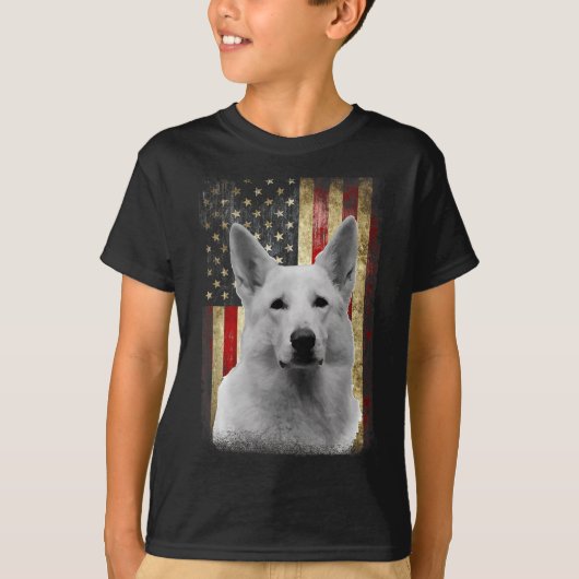 T-shirt Patriotic White German Shepherd Flag American Usa (Devant)