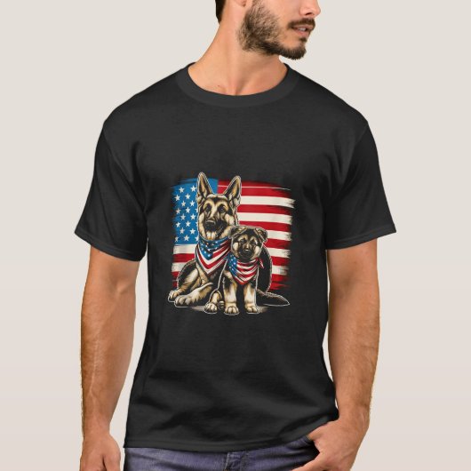 T-shirt Patriotique allemand berger Chiot AMÉRICAIN DRAPEA (Devant)