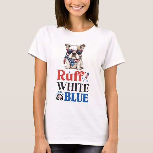 T-shirt Patriotique Bulldog Ruff blanc et bleu (Devant)