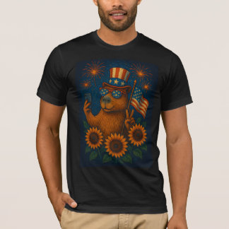 T-shirt Patriotique Capybara 4 juillet Feu d'artifice Funn