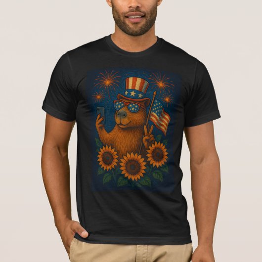 T-shirt Patriotique Capybara 4 juillet Feu d'artifice Funn (Devant)