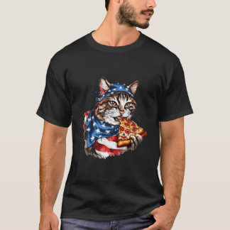 T-shirt Patriotique Chat Mange Pizza 4 juillet Drapeau Amé