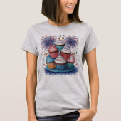 T-shirt Patriotique Cupcake Fireworks Rouge Blanc & Bleu (Devant)