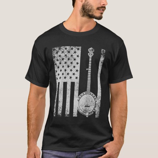 T-shirt patriotique d'amant de banjo de drapeau (Devant)
