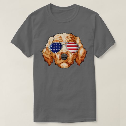T-shirt Patriotique Goldendoodle Drapeau Américain Lunette (Design devant)