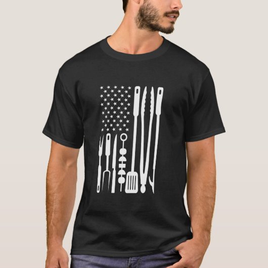 T-shirt Patriotique Grilling BBQ Ustensile US Drapeau Pitm (Devant)