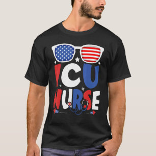 T-shirt Patriotique Icu Nurse 4 juillet American Sunglasse