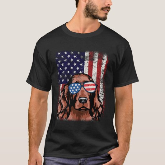 T-shirt Patriotique irlandais Setter Chien Drapeau américa (Devant)