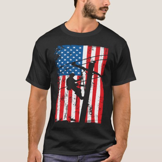 T-shirt Patriotique Lineman Tools Amercia USA Flag Electri (Devant)