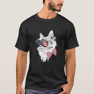 T-shirt Patriotique Meowica Cute Chat Lunettes de soleil B