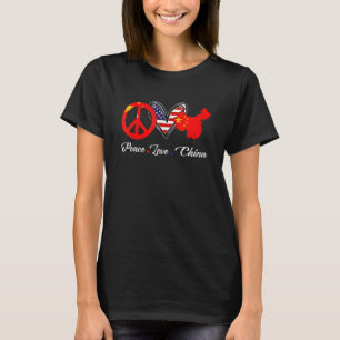 T-shirt Patriotique Peace Love China Drapeau American Hear