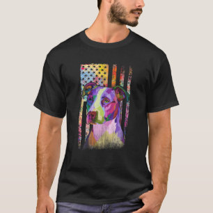 T-shirt Patriotique Pitbull Terrier Américain Drapeau Retr